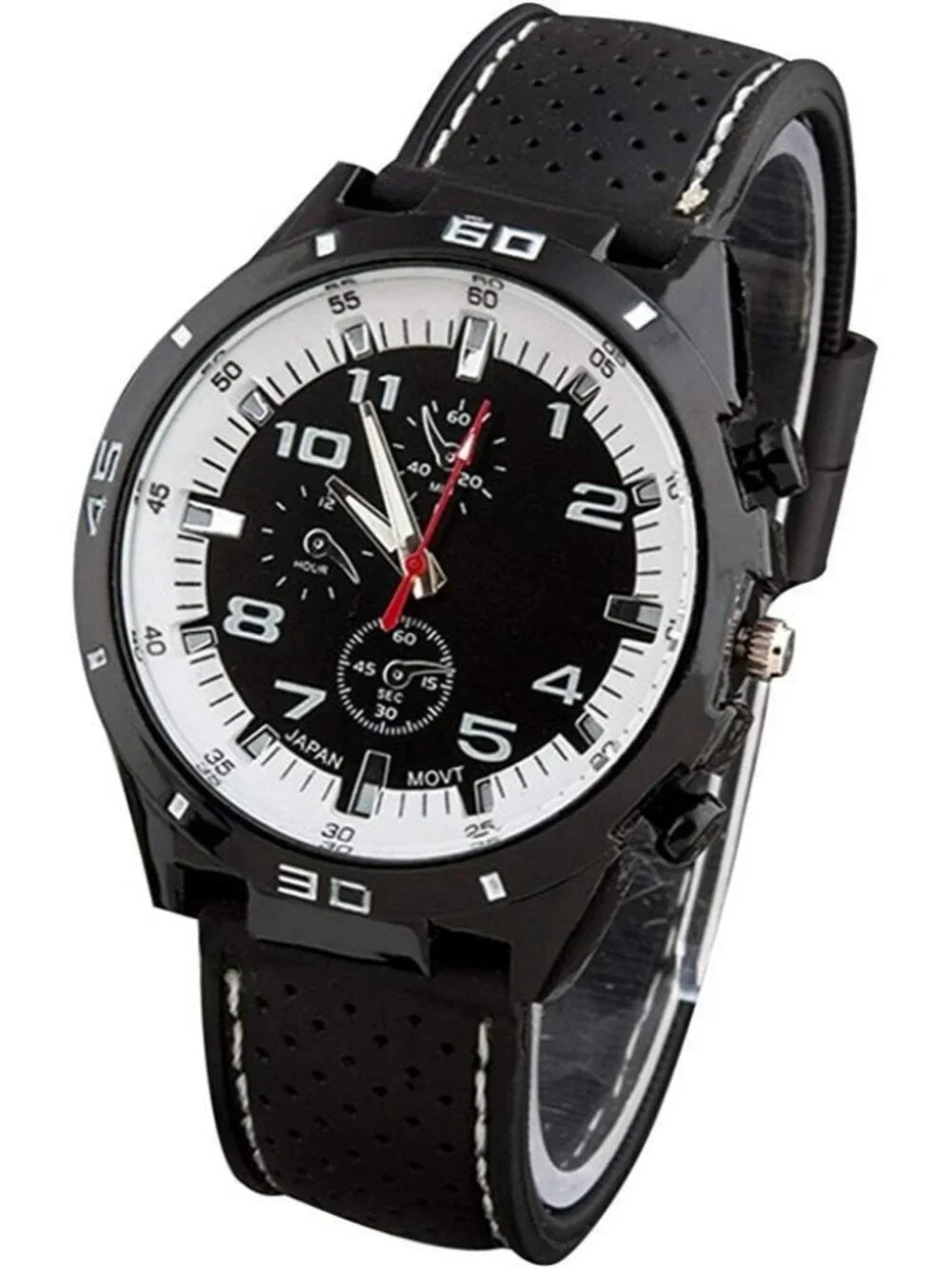 Men's Black And White Analog GT Racer Sport Military Pilot Aviator Classic Watch